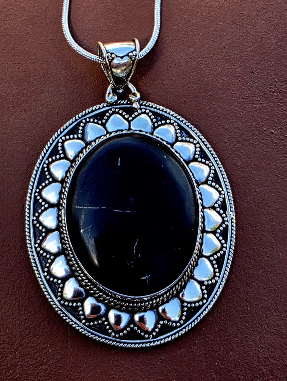 Shungite Gemstone Pendant Necklace In 925 Sterling Silver (2.5")